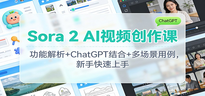 Sora 2 AI视频创作课：功能解析+ChatGPT结合+多场景用例，新手快速上手-云深网创社