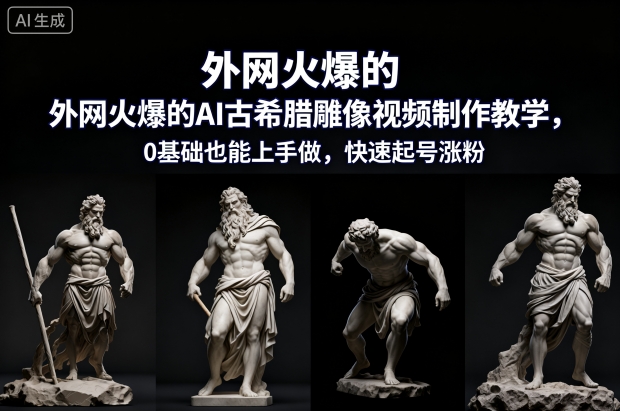 外网火爆的AI古希腊雕像视频制作教学，0基础也能上手做，快速起号涨粉-云深网创社