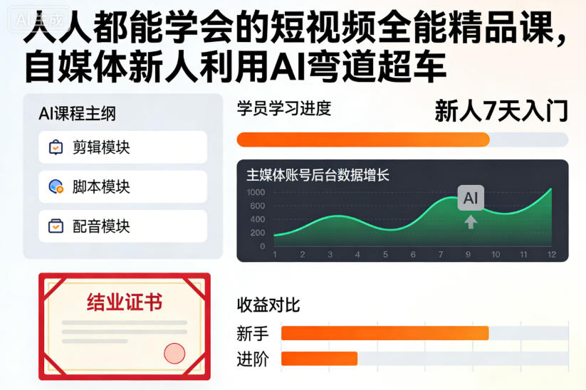 人人都能学会的短视频全能精品课，自媒体新人利用AI弯道超车-云深网创社