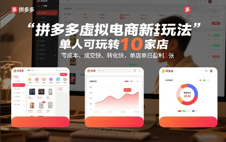 拼多多虚拟电商新玩法，单人可玩转10家店，零成本、成交快、转化快，单店单日盈利3张【揭秘】-云深网创社