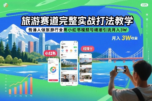 旅游赛道完整实战打法教学，普通人做旅游行业用小红书视频号精准引流月入3W-云深网创社