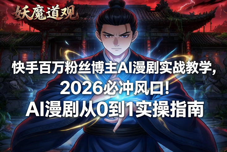 快手百万粉丝博主AI漫剧实战教学，2026必冲风口！AI漫剧从0到1实操指南-云深网创社