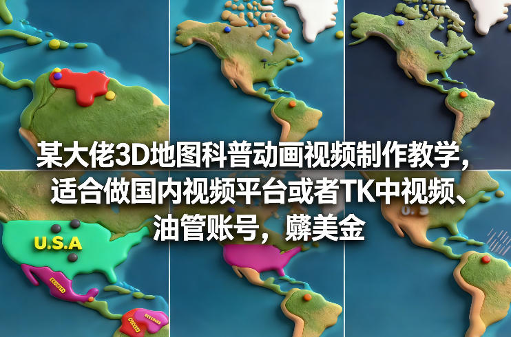 某大佬3D地图科普动画视频制作教学，适合做国内视频平台或者TK中视频、油管账号，賺美金-云深网创社