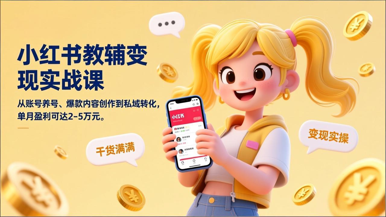 （17334期）小红书教辅变现实战课，从账号养号、爆款内容创作到私域转化，单月盈利可达2-5万元-云深网创社