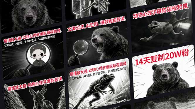 （17376期）情绪放大镜-动物心理学爆款短视频课，文案公式、AI生图、多平台变现，14天复制20W粉-云深网创社