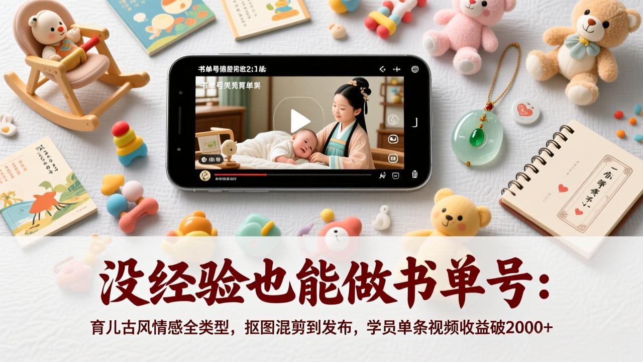 （17389期）没经验也能做书单号：育儿古风情感全类型，抠图混剪到发布，学员单条视频收益破2000+-云深网创社
