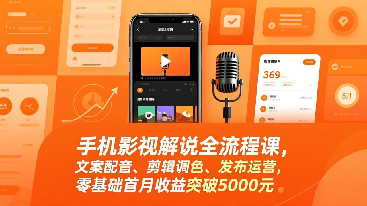 （17391期）手机影视解说全流程课，文案配音、剪辑调色、发布运营，零基础首月收益突破5000元-云深网创社