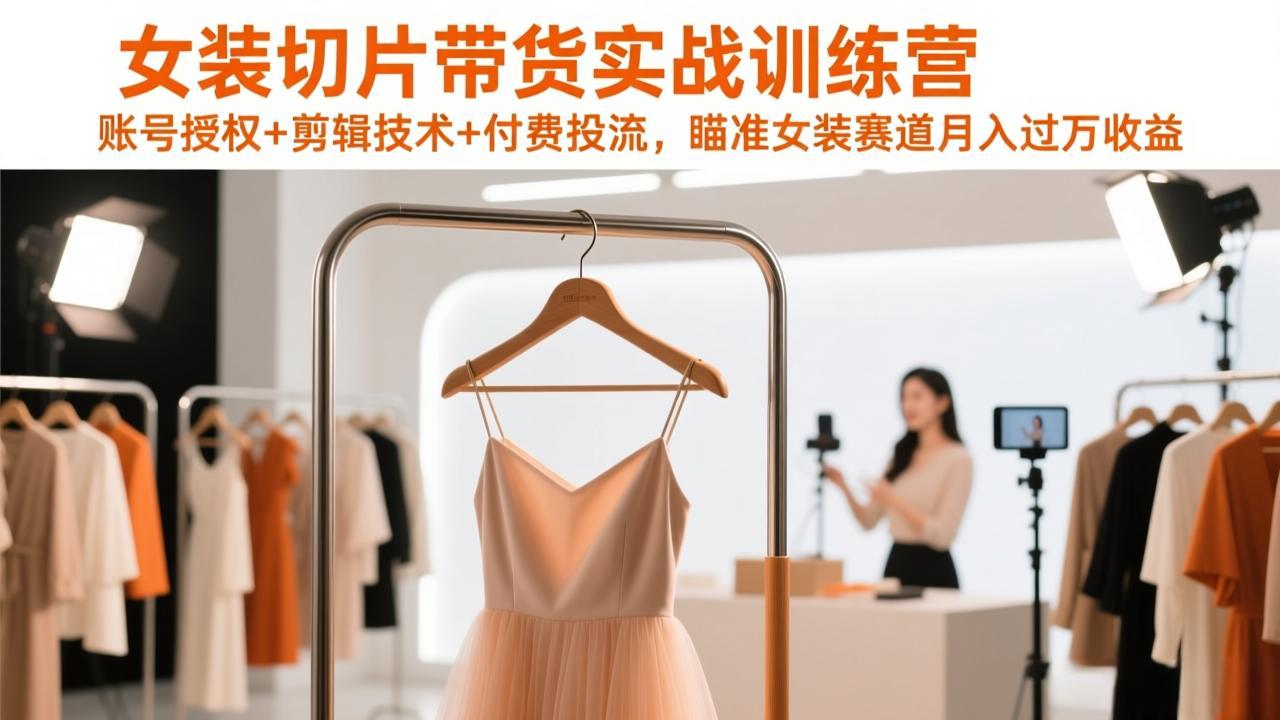 （17357期）女装切片带货实战训练营，账号授权+剪辑技术+付费投流，瞄准女装赛道月入过万收益-云深网创社