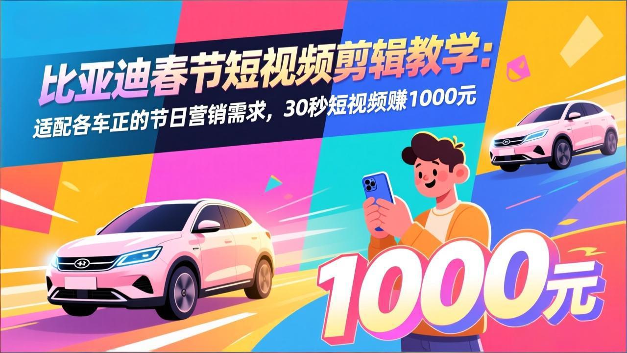 （17320期）比亚迪春节短视频剪辑教学：适配各车企的节日营销需求，30秒短视频赚1000元-云深网创社