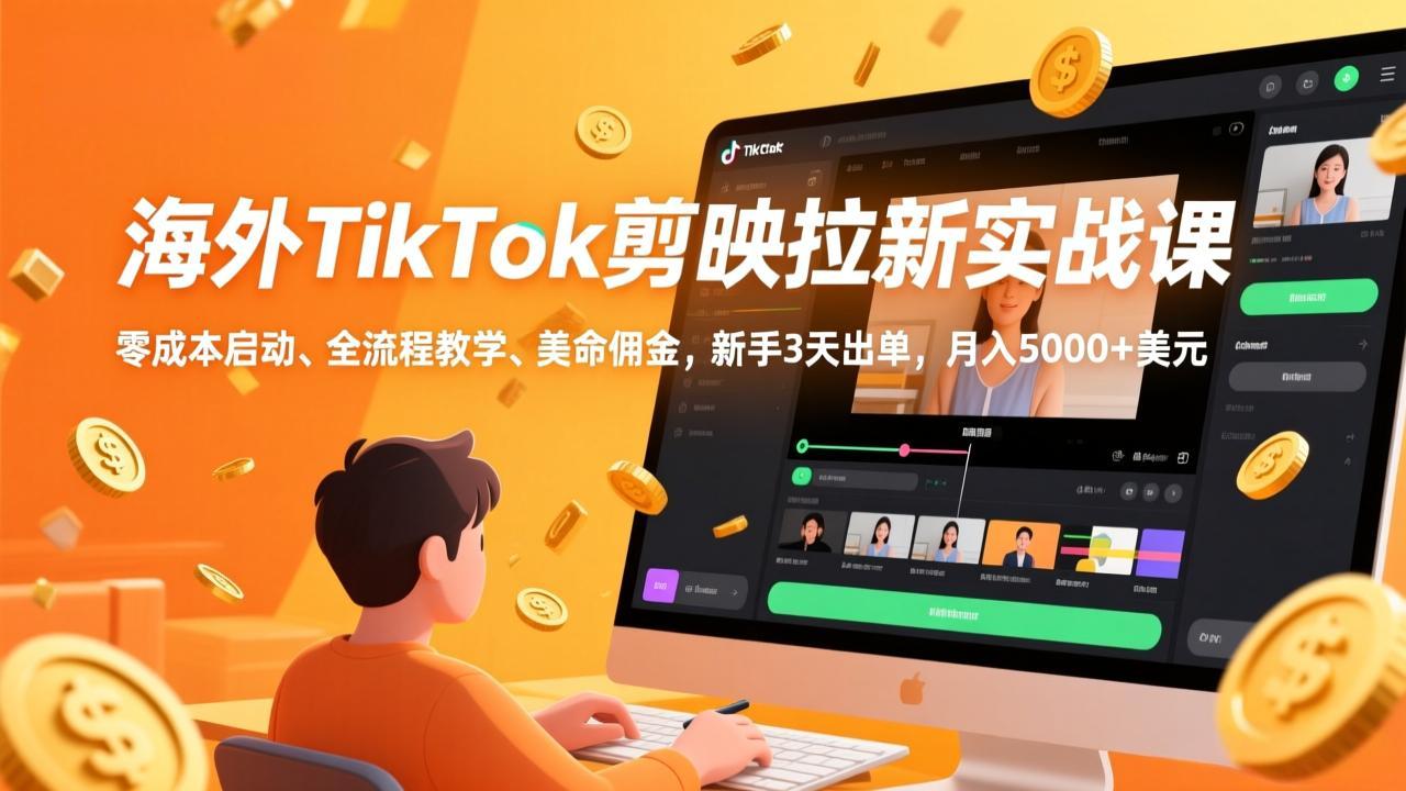 （17340期）海外TikTok剪映拉新实战课，零成本启动、全流程教学、美金佣金，新手3天出单，月入5000+美元-云深网创社