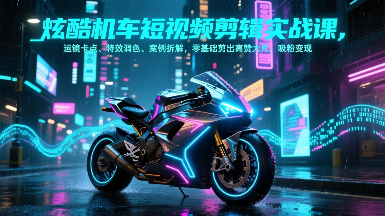 （17304期）炫酷机车短视频剪辑实战课，运镜卡点、特效调色、案例拆解，零基础剪出高赞大片，吸粉变现-云深网创社