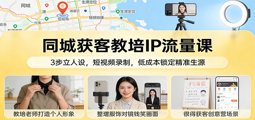 同城获客教培IP流量课：3步立人设，短视频录制，低成本锁定精准生源-云深网创社