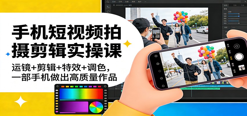 手机短视频拍摄剪辑实操课：运镜+剪辑+特效+调色，一部手机做出高质量作品-云深网创社