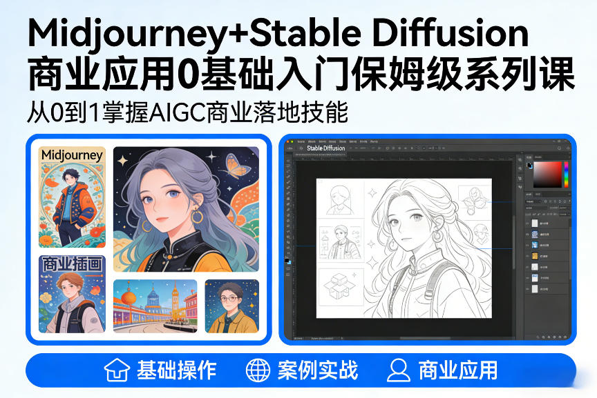 AIGC商业应用Midjourney+Stable Diffusion教程，0基础入门保姆级系列课-云深网创社