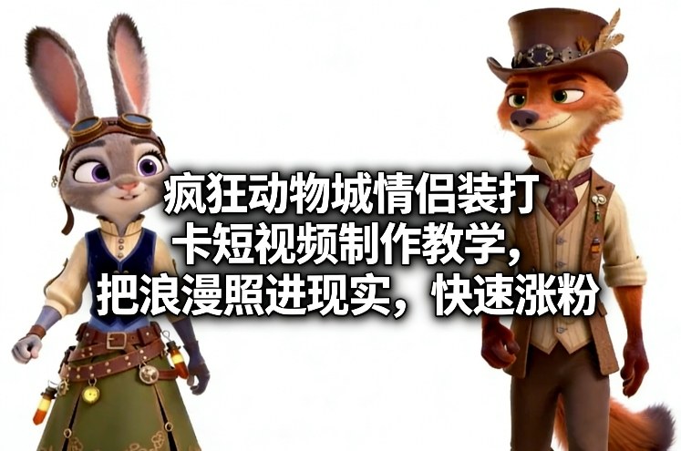 疯狂动物城情侣装打卡短视频制作教学，把浪漫照进现实，快速涨粉-云深网创社