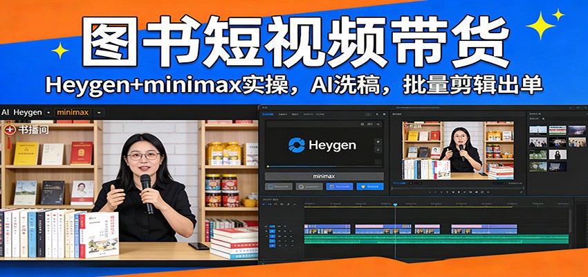 图书短视频带货：Heygen+minimax实操，AI洗稿 ，批量剪辑出单-云深网创社