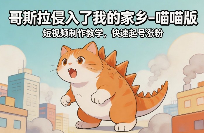 哥斯拉侵入了我的家乡–喵喵版短视频制作教学，快速起号涨粉-云深网创社