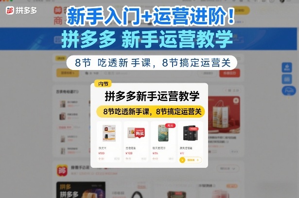 新手入门+运营进阶！拼多多新手运营教学，8节吃透新手课，8节搞定运营关-云深网创社