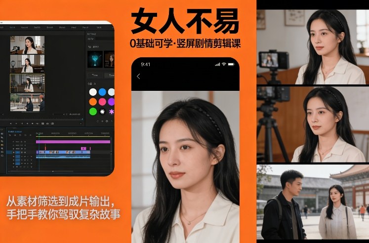 0基础可学！《女人不易》竖屏剧情剪辑课，从素材筛选到成片输出，手把手教你驾驭复杂故事-云深网创社