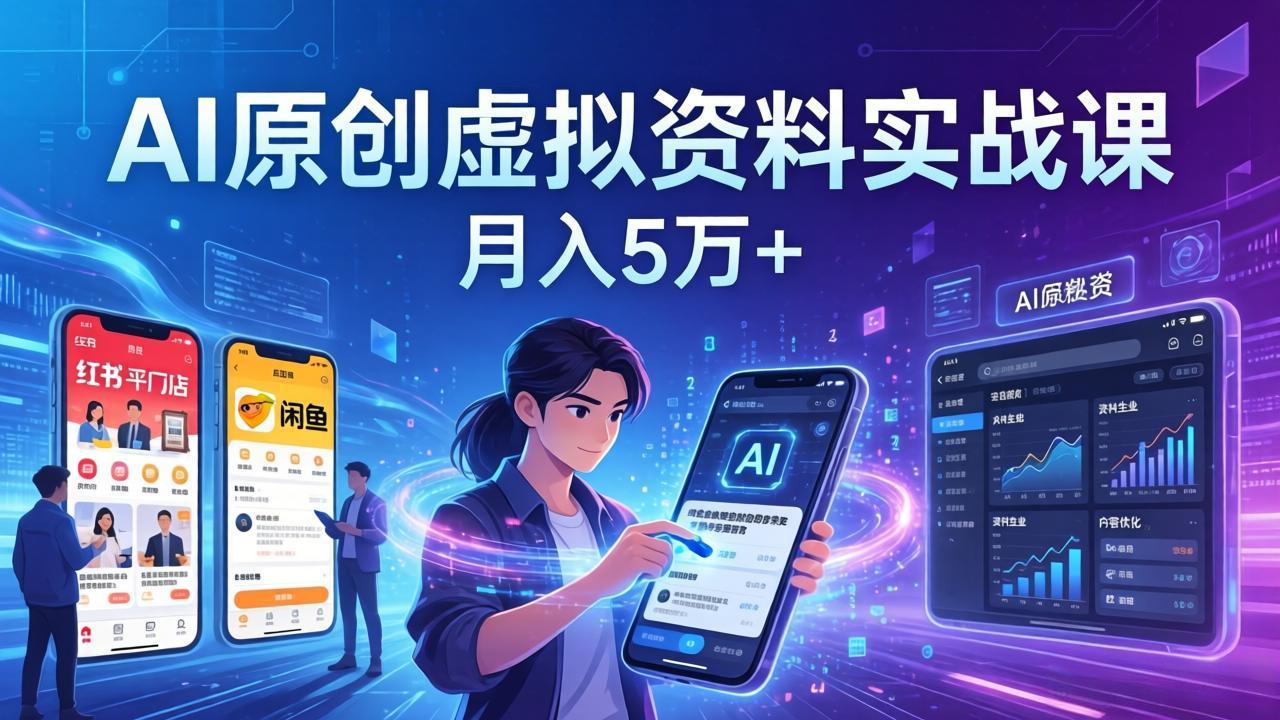 （17657期）AI原创虚拟资料实战课：2026新机会，小红书闲鱼开店，普通人用AI轻松变现，月入5万+-云深网创社