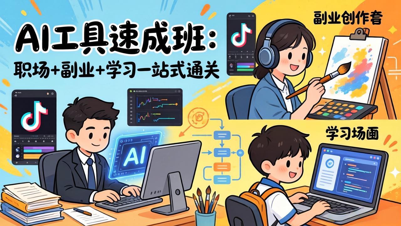 （17650期）AI工具速成班：职场+副业+学习一站式通关，20+爆款类型+剪映技巧+抖音算法，0基础快速上手-云深网创社