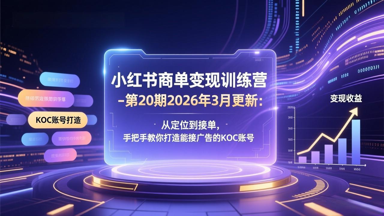 （17590期）小红书商单变现训练营-第20期26年3月更新：从定位到接单，手把手教你打造能接广告的KOC账号-云深网创社