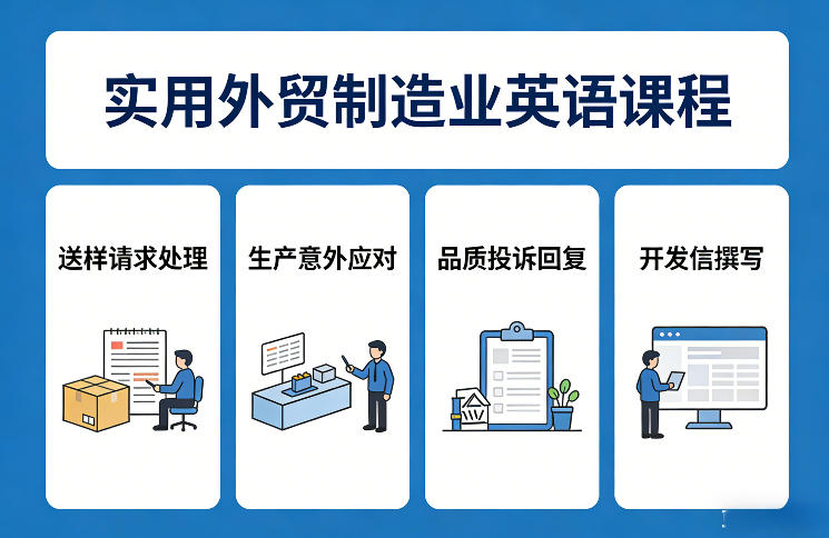 实用外贸制造业英语课程，教你专业处理送样请求、应对生产意外、回复品质投诉、撰写开发信等-云深网创社