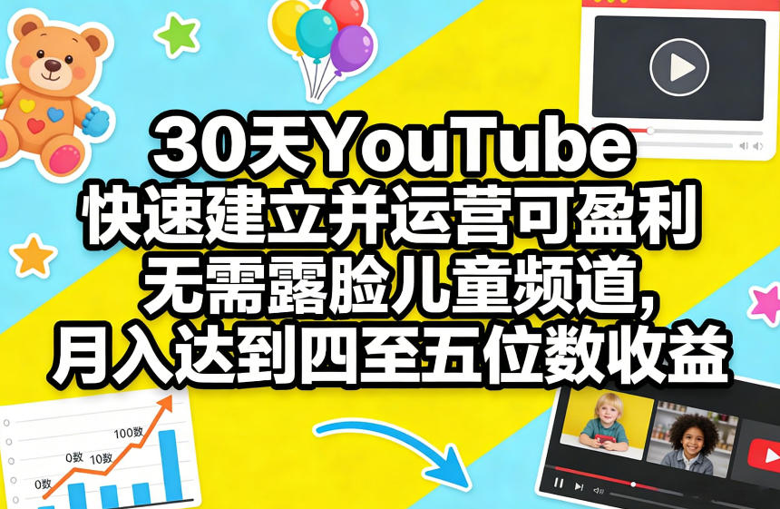 30天YouTube快速建立并运营可盈利无需露脸儿童频道，月入达到四至五位数收益-云深网创社