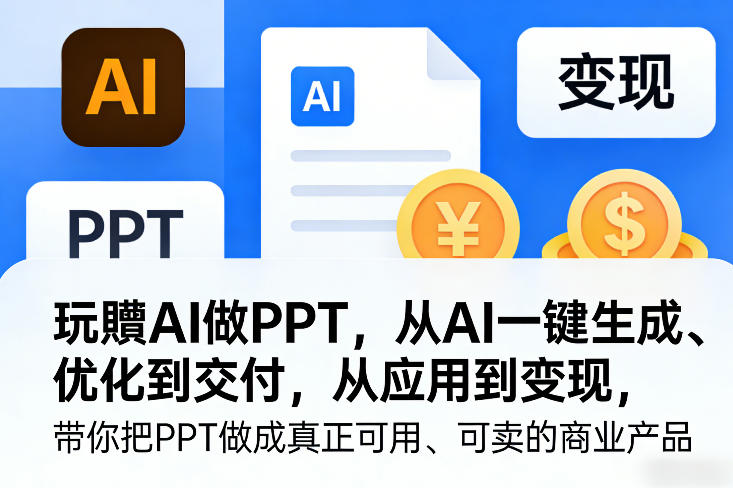 玩賺AI做PPT，从AI一键生成、优化到交付，从应用到变现，带你把PPT做成真正可用、可卖的商业产品-云深网创社